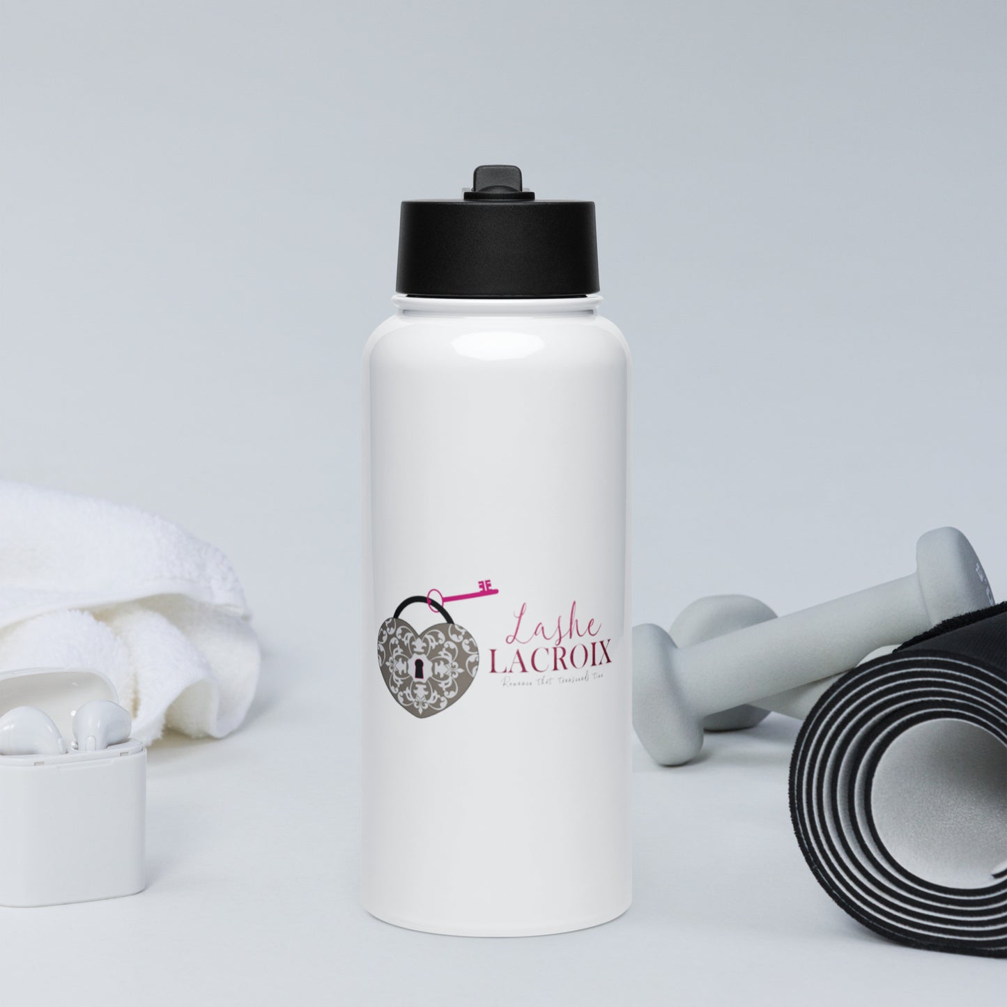 Stainless steel water bottle with a straw lid